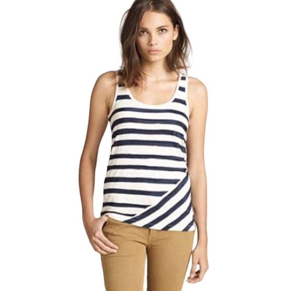 J CREW 32361 Ivory Gold Silk Asymmetrical Stripe Tank Top XS